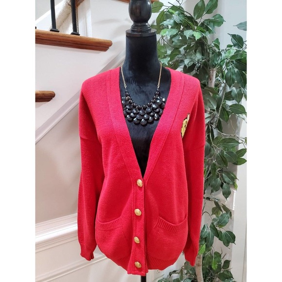 Vintage Delia McKain Red Cotton Long Sleeve Button Front Cardigan Sweater Large - Picture 14 of 14